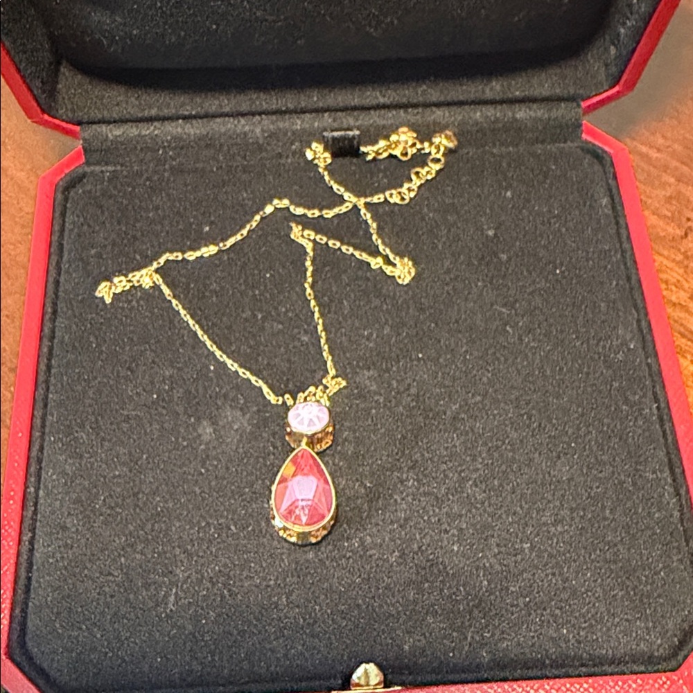 Swarovski Elegant Gold and Pink Pendant Necklace